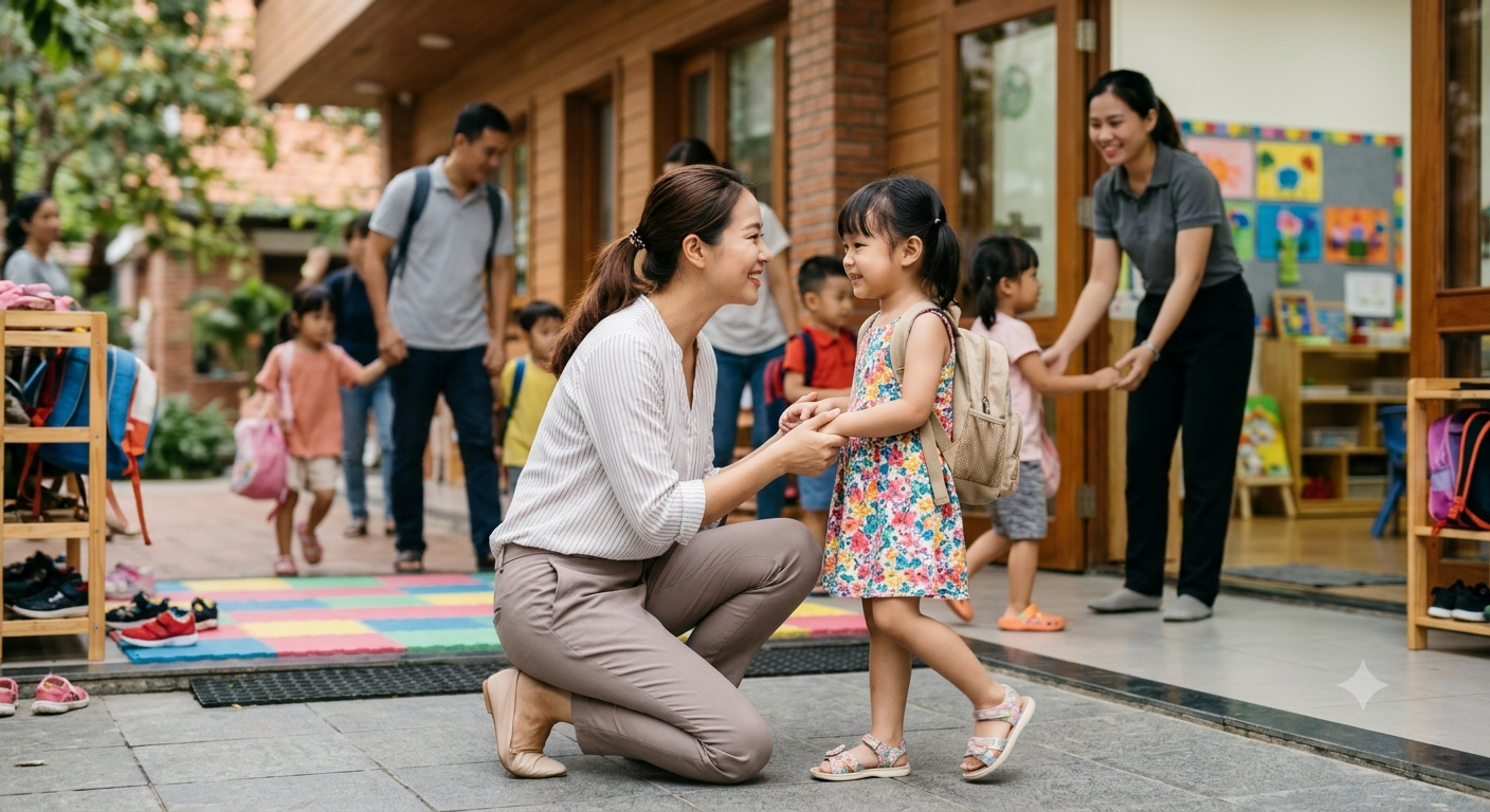 Xây dựng thái độ kiên quyết nhưng đầy yêu thương khi đưa trẻ đến lớp